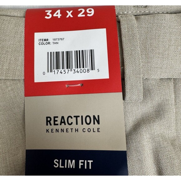 Kenneth Cole Techni-Cole Performance Dress Slim Fit Pant 34x29 Tan Chino Slacks - Picture 7 of 9